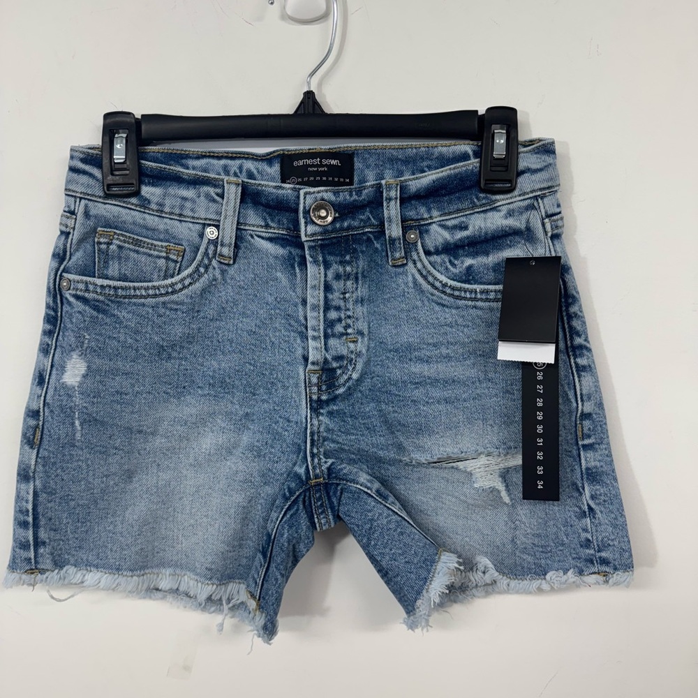 Earnest Sewn Blue Distressed Jean Shorts Casual Cut-Off